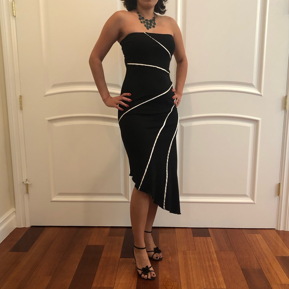 Black and white dress with asymmetrical hem